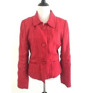Bern and Mort | Womens Size 8 Button Down Crinkle Jacket Collar Shiny Red